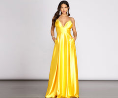 Maple Pleated Satin Cross Back Dress