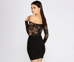 Lovely Look Lace Off Shoulder Mini Dress
