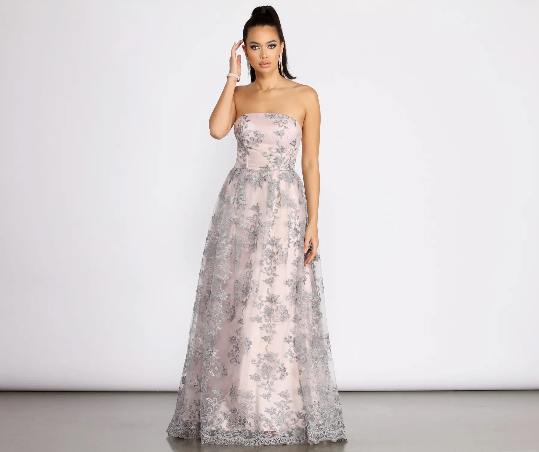 Sinclair Embroidered Strapless Ball Gown